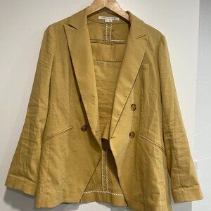 Veronica Beard Double-Breasted Blazer + High-Rise Shorts Set • Linen Blend Yello